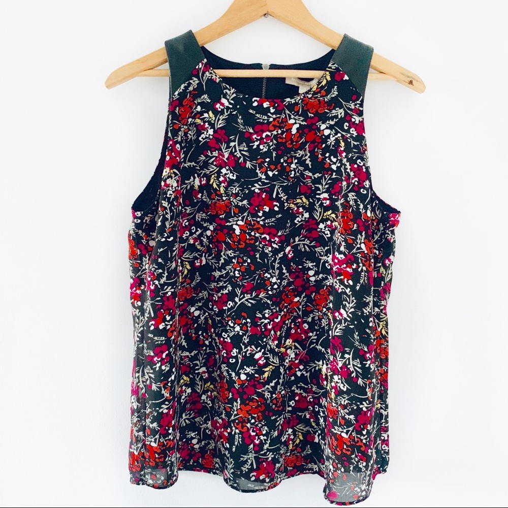 Banana Republic Sleeveless Floral & Leather Top S
